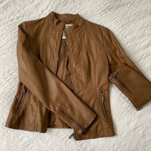 Made by Johnny Faux Leather Moto Jacket Camel
